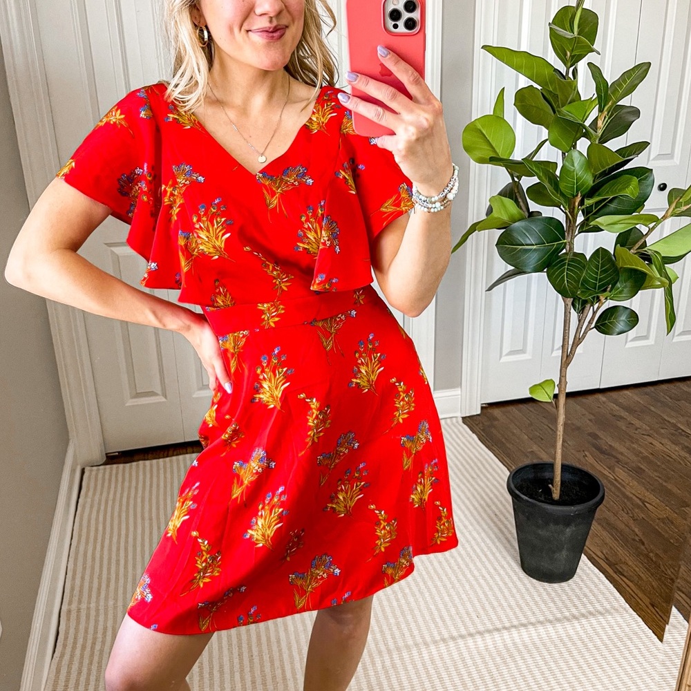 Chelsea28 Ruffle Fit & Flare Twist Back Dress Red